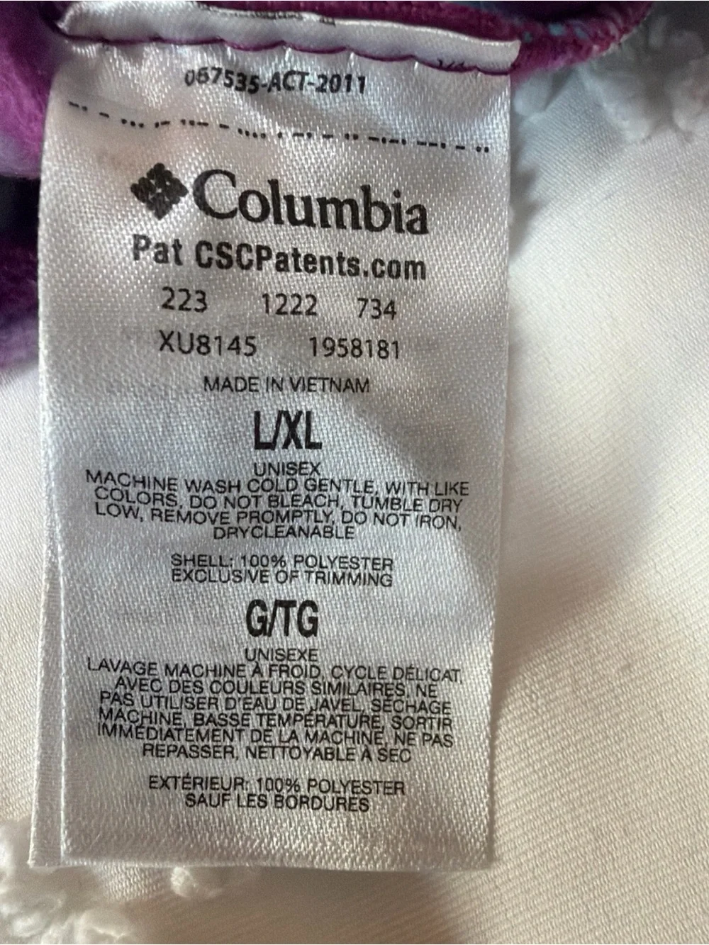 Columbia CSC Fleece Balaclava Hood Purple/Teal L/XL Aztec Geometric Ski Snow